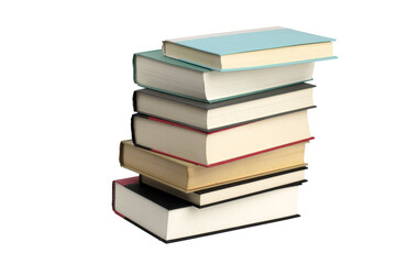 an uneven stack of old hard cover bound books isolated on white
