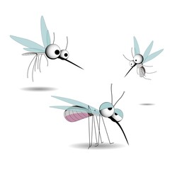 Mosquitoes CHARACTER. Insect parasites. illustration isolated on white background. Summer time