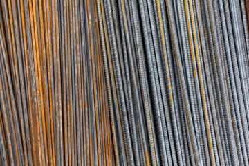 reinforcing steel bar background texture in construction site