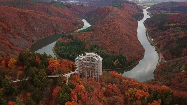 Treetop Walk, Saarschleife at Cloef Viewpoint in Orscholz and Saar River Bend, Mettlach, Saarland, Germany
