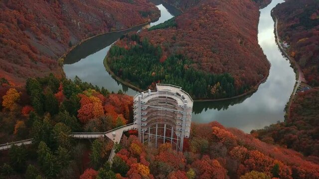 Treetop Walk, Saarschleife at Cloef Viewpoint in Orscholz and Saar River Bend, Mettlach, Saarland, Germany