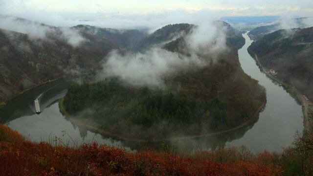 Cloef Viewpoint in Orscholz and Saar River Bend, Mettlach, Saarland, Germany