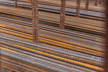 reinforcing steel bar background texture in construction site
