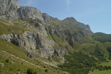 The dramatic landscape in the Picos de Europa mountains in Cantabria and Castile and Leon in Spain