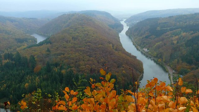 Cloef Viewpoint in Orscholz and Saar River Bend, Mettlach, Saarland, Germany