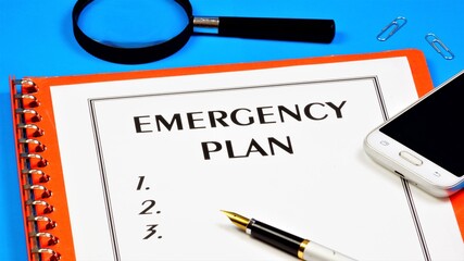 Emergency plan-text inscription in the form on the folder. Emergency preparedness checklist.