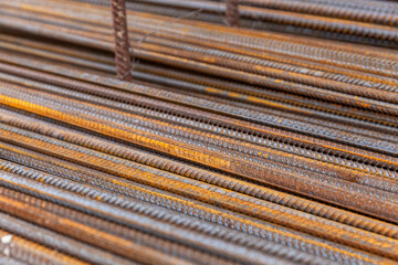 reinforcing steel bar background texture in construction site
