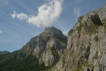 Fototapeta na wymiar The dramatic landscape in the Picos de Europa mountains in Cantabria and Castile and Leon in Spain