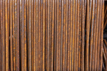 reinforcing steel bar background texture in construction site