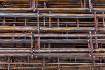 reinforcing steel bar background texture in construction site