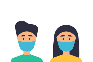 Coronavirus. Persona con mascarilla. Hombre y mujer con máscara médica. Detener el coronavirus. Proteger la salud. Concepto de cuarentena, pandemia y epidemia.