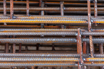 reinforcing steel bar background texture in construction site