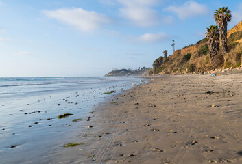 Beautiful seascape and beach wash photo of the Pacific Ocean and California oceanside.