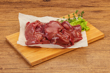 Raw chicken liver over board