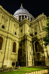 Fototapeta na wymiar Magnificent St. Paul Cathedral in London at night. It sits at top of Ludgate Hill - highest point in City of London. Cathedral built between 1675 and 1711. London, UK.
