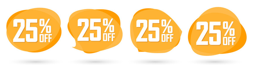 Set Sale 25% off bubble banners, discount tags design template, vector illustration