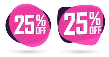 Set Sale 25% off bubble banners, discount tags design template, vector illustration