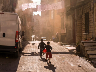Children on the street in the poor neighborhoods of Istanbul