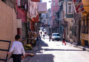 Children on the street in the poor neighborhoods of Istanbul
