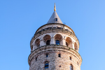 Istanbul, Turkey - March, 2019: View of the Galata Tower in Beyoglu district of Istanbul