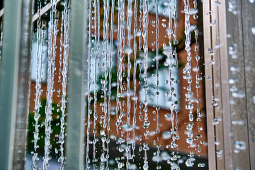 frozen water droplets from the fountain. color. soft focus. background