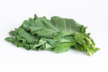 Cabbage leaf isolated on white background. Copy space.