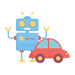 Naklejka premium toys object for small kids to play cartoon robot and car
