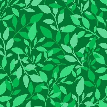 Seamless green pattern with a leaves and plants, spring summer wallpaper, can be used for textile printing, nature illustration