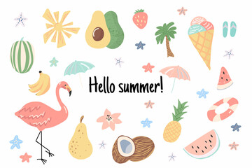 Hello, summer. Summer doodle set. Vector © liliia_sinhina
