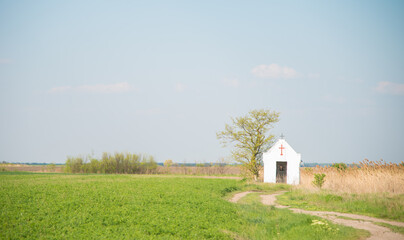 Orthodox church in the field. The concept of Christianity and faith.
