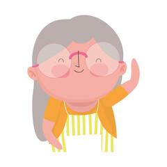 grandparents day, cute old woman granny cartoon character portrait isolated icon design white background