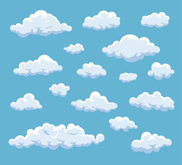 Cartoon Clouds Set. Vector cloud isolated on blue sky. Collection of clouds for web site,poster,placard and wallpaper.