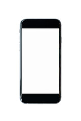 Smartphone with blank white screen and copy-space on white background.