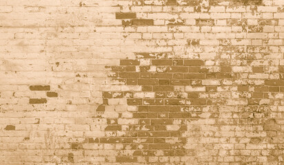 The background of the old beige brick wall for design interior and  various scenes or as a background for video interviews.