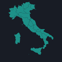 Fototapeta na wymiar Italy highly detailed map on dark blue background. Cyan blue, cream white background. Digital Backgrounds and Wallpapers