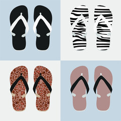 Set of vector colorful flip flops