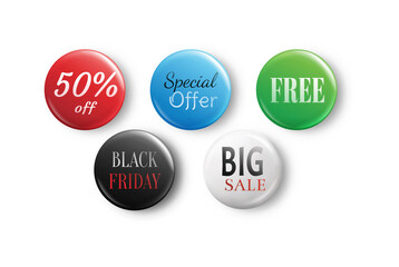 Set of glossy sale buttons. Big sale, special offer, 50 off, black friday. Glossy sale badges isolated on white background.