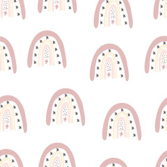 Cute kids rainbow seamless pattern. Childish pattern with hand drawn rainbows and clouds, .Creative scandinavian kids texture for fabric, wrapping, textile, wallpaper.Vector illustration.