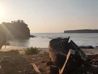 fishing boats at sunset