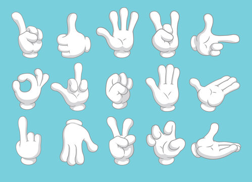 Cartoon gloved arms icons. Hands symbols collection. Vector illustration.