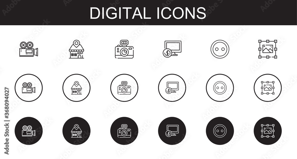 Wall mural digital icons set