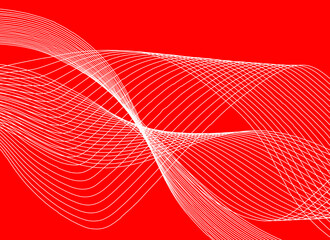 Wave of the many colored lines. Abstract wavy stripes on a dark blue background isolated. Creative line art. Vector illustration. Design elements created using the Blend Tool.  Red Curved smooth tape