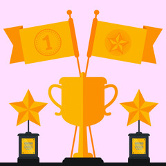 Success vector concept. Business people celebrating victory, gold cup, success, sward, winning, celebration flat vector India stock illustration 