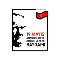 vector 19 mayis Ataturk'u Anma, Genclik ve Spor Bayram? translation: 19 may Commemoration of Ataturk, Youth and Sports Day, graphic design to the Turkish holiday, children logo.
