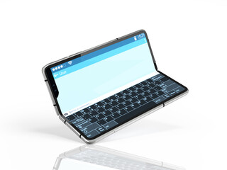 Serial flexible phone with dialog box on screen 3d render on white