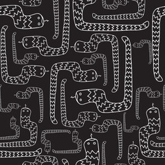 Seamless vector pattern with decorative dark colorful ornament with snakes