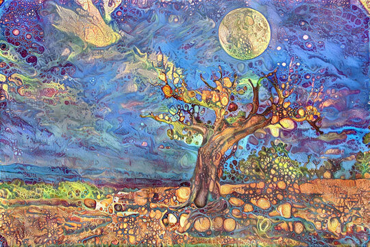 Magic landscape with old tree