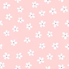 Fototapete Blümchenmuster Einfaches nahtloses Muster mit wiederholten weißen Blumen auf rosa Hintergrund. Nette Blumenvektorillustration.