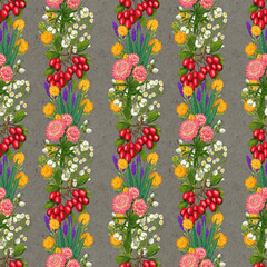 Hand drawn medicinal plant seamless pattern. Healing herbs drawing on craft paper.