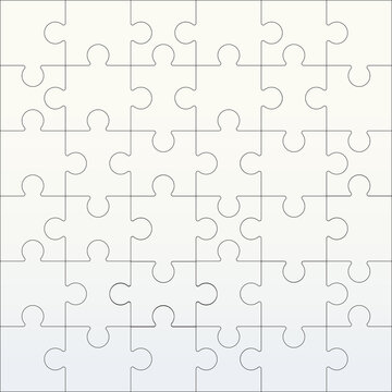 Puzzles grid template. Square puzzle 6x6 grid jigsaw game and join 36 picture pieces. Business assemble metaphor or puzzles game challenge vector illustration.